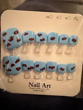 Blue Toe Nail Art Set with Brown Speckle Design
